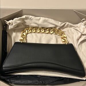 Chic Black Clutch with Gold Chain